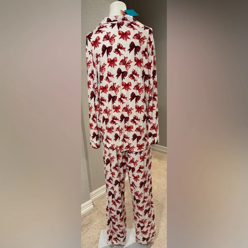 NWT Posh Peanut Holiday Christmas Red Bow Women’s Luxe Pajama Pant Set w/ Pocket - Picture 11 of 16
